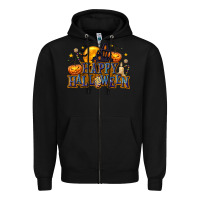 Black Happy Halloween Zipper Hoodie - texasbilliewilder