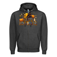 Charcoal Heather Happy Halloween Zipper Hoodie - texasbilliewilder