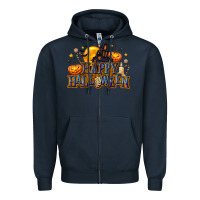 Navy Happy Halloween Zipper Hoodie - texasbilliewilder