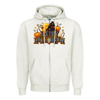 Oatmeal Heather Happy Halloween Zipper Hoodie - texasbilliewilder
