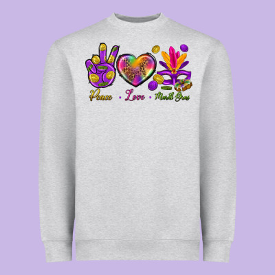Peace Love Mardi Gras Heavyweight Sweatshirt Designed By Bundleandbundleshop