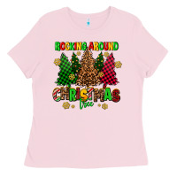 Bubblegum Pink rocking around the christmas tree Ladies Tee - AdoDesignShop
