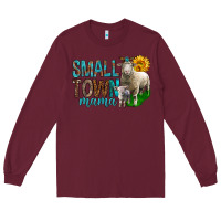 Burgundy Small Town Mama With Sheeps Long Sleeve Tee - BundleAndBundleShop