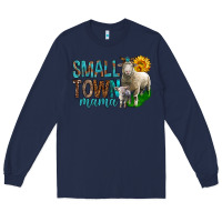 Navy Small Town Mama With Sheeps Long Sleeve Tee - BundleAndBundleShop