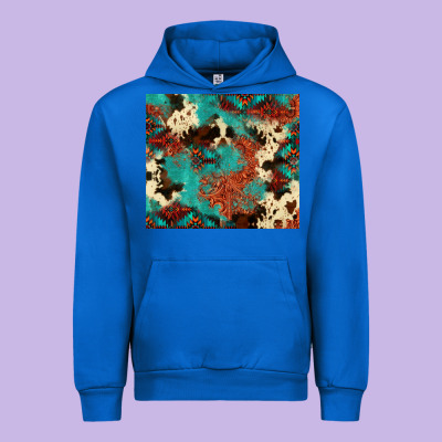 Serape Turquoise Glitter Cowhide  Tooled Leather  Tumbler Urban Hoodie Designed By Fadigitalartstudio