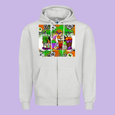 Halloween Coffee Cups Zipper Hoodie Designed By Texasbilliewilder