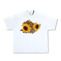 White sunflower leopard patch Urban Heavy Tee - AdoDesignShop
