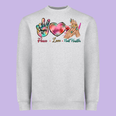 Peace Love Nail Hustler Heavyweight Sweatshirt Designed By Bundleandbundleshop