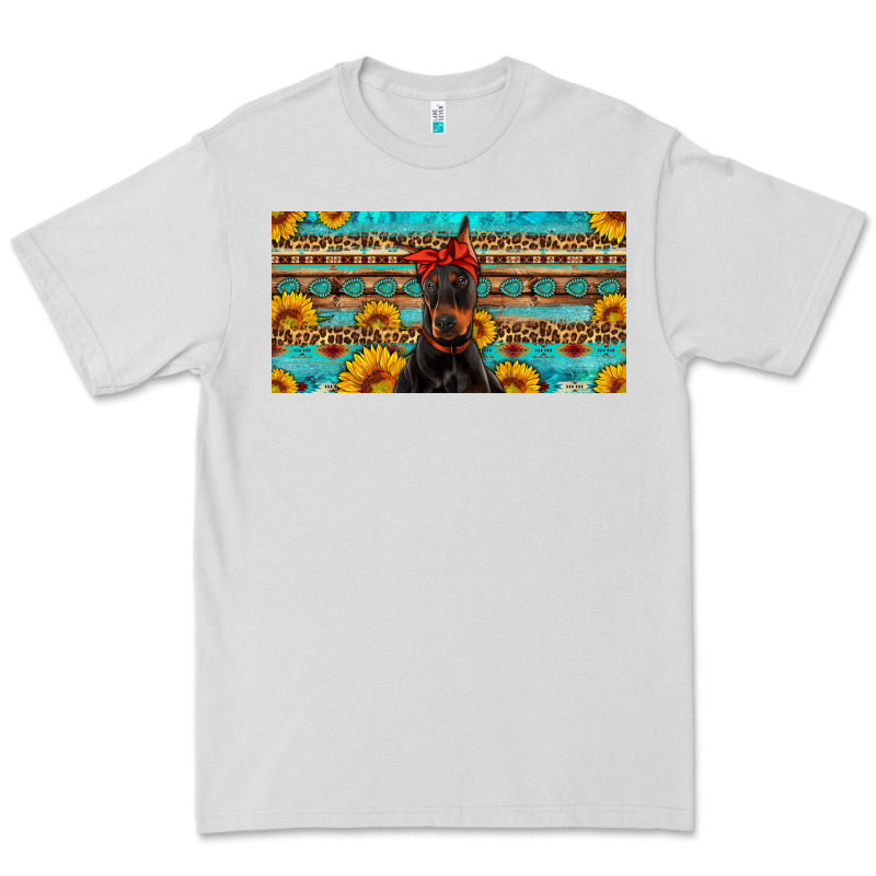 Doberman With Sunflowers License Plate Premium Tee by Artiststas | Teevron