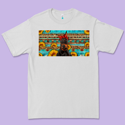 Doberman With Sunflowers License Plate Premium Tee Designed By Artiststas