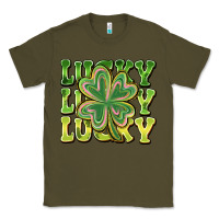 Army Green Lucky Clover Classic Tee - CowhideDigitalArt