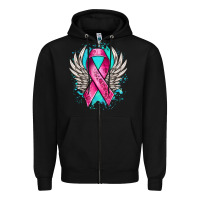 Black cancer ribbon with angel wings Zipper Hoodie - NancyCooperArtShop