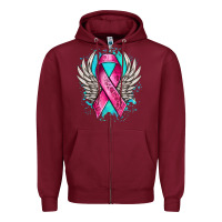 Burgundy cancer ribbon with angel wings Zipper Hoodie - NancyCooperArtShop