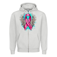 Dove Grey cancer ribbon with angel wings Zipper Hoodie - NancyCooperArtShop
