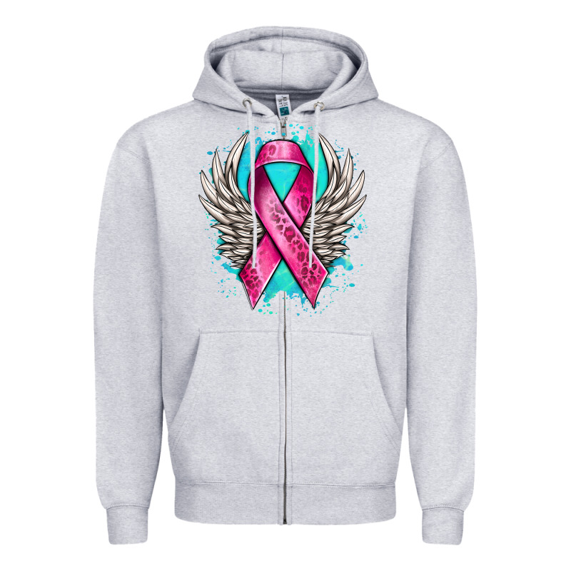 Cancer Ribbon With Angel Wings Zipper Hoodie by NancyCooperArtShop | Teevron