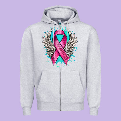 Cancer Ribbon With Angel Wings Zipper Hoodie Designed By Nancycooperartshop