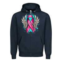 Navy cancer ribbon with angel wings Zipper Hoodie - NancyCooperArtShop