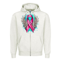 Oatmeal Heather cancer ribbon with angel wings Zipper Hoodie - NancyCooperArtShop