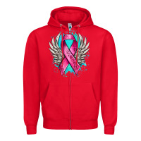 Red cancer ribbon with angel wings Zipper Hoodie - NancyCooperArtShop