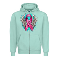 Seafoam cancer ribbon with angel wings Zipper Hoodie - NancyCooperArtShop
