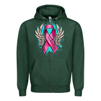 Sports Green cancer ribbon with angel wings Zipper Hoodie - NancyCooperArtShop