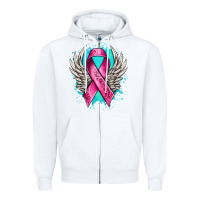 White cancer ribbon with angel wings Zipper Hoodie - NancyCooperArtShop
