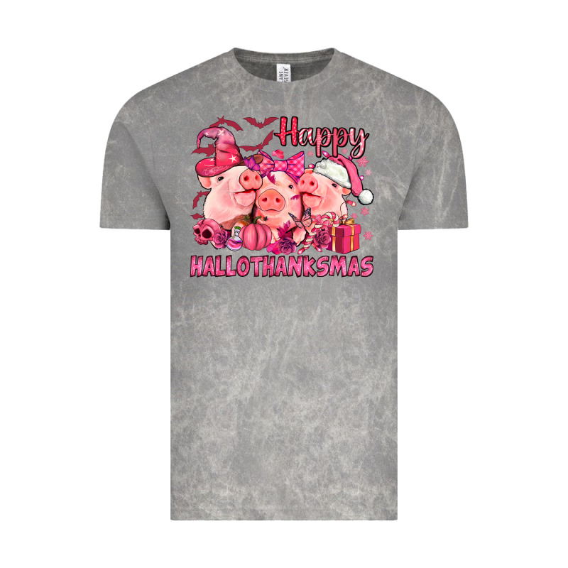 Happy Hallothanksmas Pigs Pink Vintage Tee by NancyCooperArtShop | Teevron