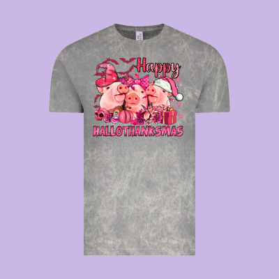Happy Hallothanksmas Pigs Pink Vintage Tee Designed By Nancycooperartshop