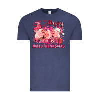 Vintage Denim Happy Hallothanksmas Pigs pink Vintage Tee - NancyCooperArtShop