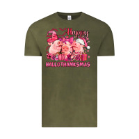 Vintage Olive Happy Hallothanksmas Pigs pink Vintage Tee - NancyCooperArtShop