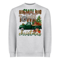 Heather Grey Small Town Christmas With Truck Heavyweight Sweatshirt - BundleAndBundleShop