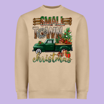 Small Town Christmas With Truck Heavyweight Sweatshirt Designed By Bundleandbundleshop