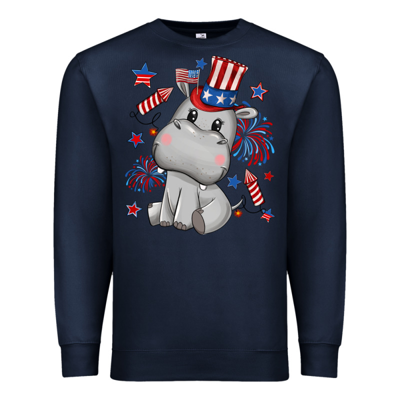 Fourth Of July Hippopotamus Premium Sweatshirt by CowGirlArtShop | Teevron