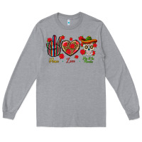 Heather Grey Peace Love Dia De Los Muertos Long Sleeve Tee - BundleAndBundleShop