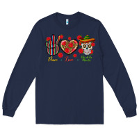 Navy Peace Love Dia De Los Muertos Long Sleeve Tee - BundleAndBundleShop