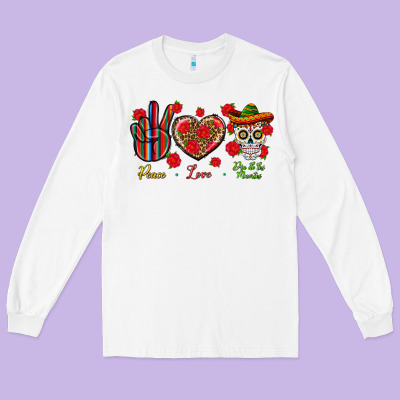 Peace Love Dia De Los Muertos Long Sleeve Tee Designed By Bundleandbundleshop