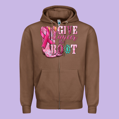 Give Cancer The Boot Zipper Hoodie Designed By Nancycooperartshop
