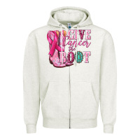 Oatmeal Heather give cancer the boot Zipper Hoodie - NancyCooperArtShop