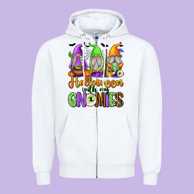 Halloween With My Gnomes Zipper Hoodie Designed By Texasbilliewilder