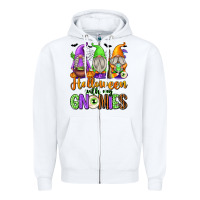 White Halloween with My Gnomes Zipper Hoodie - texasbilliewilder