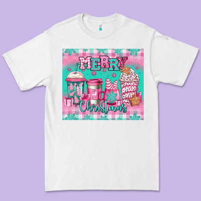 Merry Christmas Pink Coffee Premium Tee Designed By Jasminsmagicworld