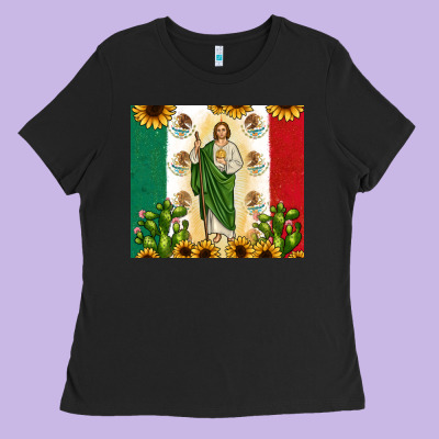 San Judas With Mexican Flag Ladies Tee Designed By Jahusdesignshop
