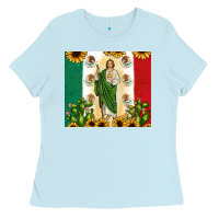Baby Blue San Judas with Mexican Flag Ladies Tee - JahusDesignShop