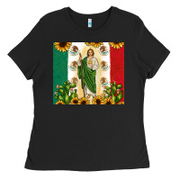Black San Judas with Mexican Flag Ladies Tee - JahusDesignShop