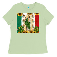Matcha San Judas with Mexican Flag Ladies Tee - JahusDesignShop
