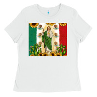 White San Judas with Mexican Flag Ladies Tee - JahusDesignShop