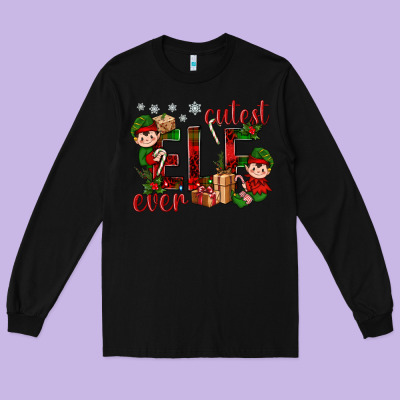 Cutest Elf Ever Christmas Long Sleeve Tee Designed By Bundleandbundleshop