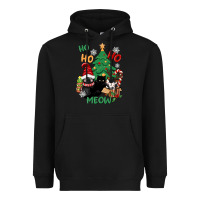Black ho ho ho meow Heavyweight Hoodie - CowGirlArtShop