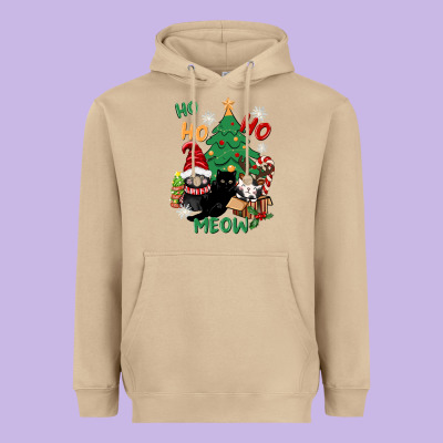 Ho Ho Ho Meow Heavyweight Hoodie Designed By Cowgirlartshop