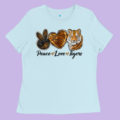 Peace Love Tigers Head Ladies Tee Designed By Jahusdesignshop